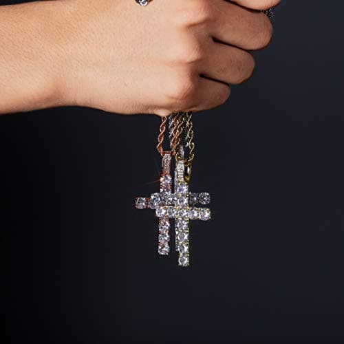 TOPGRILLZ 14K Silver Plated Gold Heart Cross Necklace & Pendant Chain
