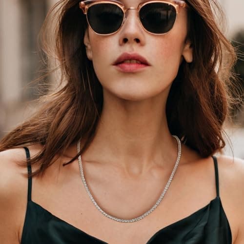 MOFEIJEW 18K Gold Plated 5A Cubic Zirconia Tennis Necklace for Men & Women