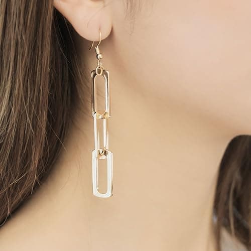 QIAOLEHUI Gold & Silver Plated Minimalist Rectangle Dangle Earrings for Women