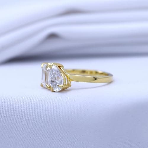 Wishrocks VVS1 1.75 CT EMERALD & PEAR Moissanite Engagement Ring in 14K Gold Plated Silver