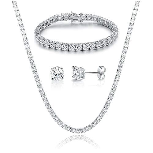 Gemsme 18K Gold Plated Tennis Jewelry Set: Necklace, Bracelet, Earrings (Pack of 3)