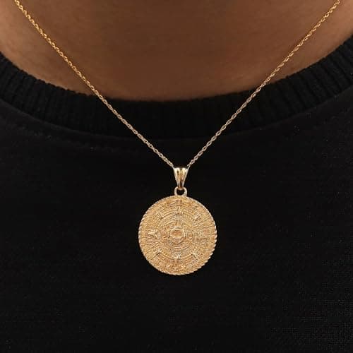 AFFY Aztec Sun Calendar Pendant Charm Necklace 14K Gold over Sterling Silver