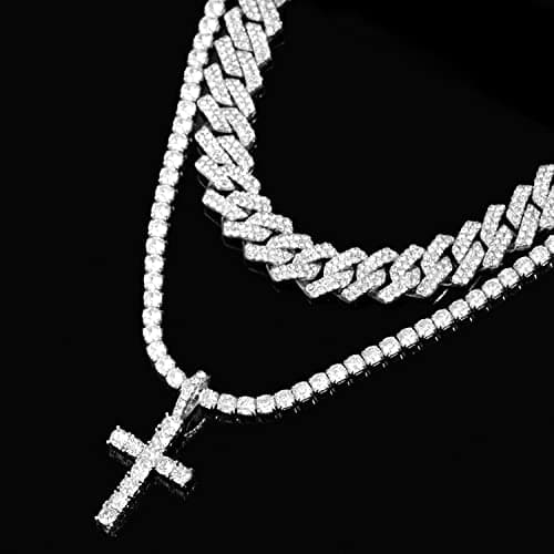 Iced Miami Cuban Link Cross Pendant Necklace for Men & Women