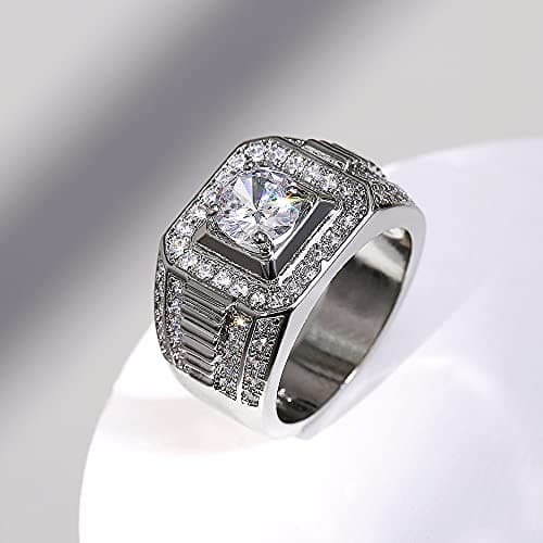 Metmejiao Men's Moissanite Engagement Ring 925 Sterling Silver Promise Band Gold Diamond Iced Out Anniversary Jewelry