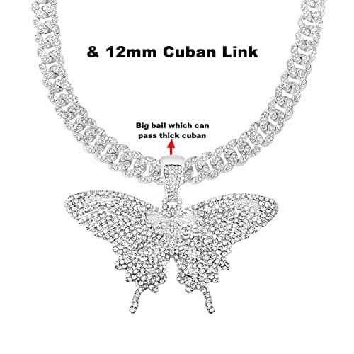 HH BLING EMPIRE Iced Out Silver/Gold Butterfly Necklace 22 Inch