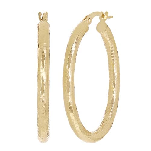 Direct Italian 14k Yellow Gold Honeycomb Hollow Oval Hoops 1.3" 3mm 2.2g