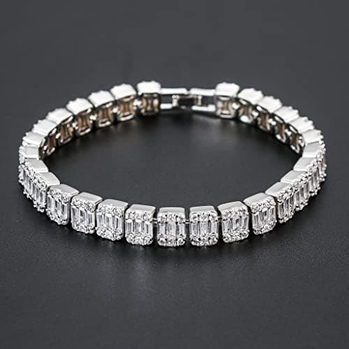 RONALREL Moissanite Baguette Mens Tennis Bracelet