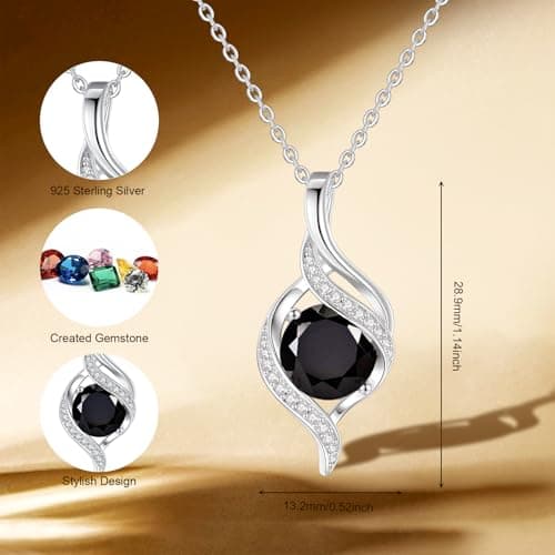 FANCIME Women's Round Cubic Zirconia Birthstone Necklace in Sterling Silver for Mom