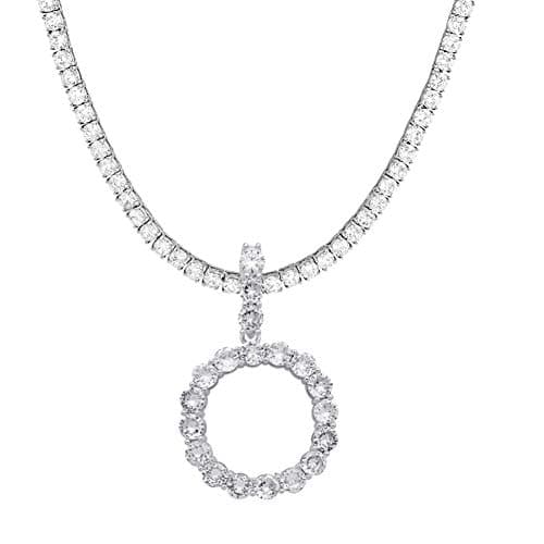 Jacruces Personalized Bling CZ Letter Necklace for Women Silver Tennis Chain