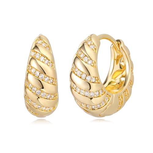 MYEARS 14K Gold Plated Hypoallergenic Women's Gold Earrings Cubic Zirconia Hoop