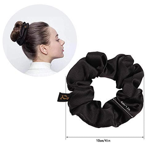 Black Satin Silk Scrunchies for Women - Thick Curl Hair Bands No Crease