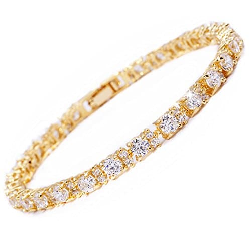 RIZILIA Eternity Yellow Gold Plated Tennis Bracelet, 7" Round CZ