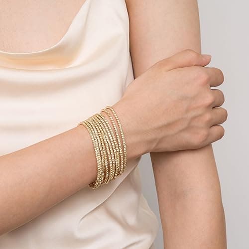 HZMAN Dainty 14K Gold Plated Stretch Bracelet Set for Women