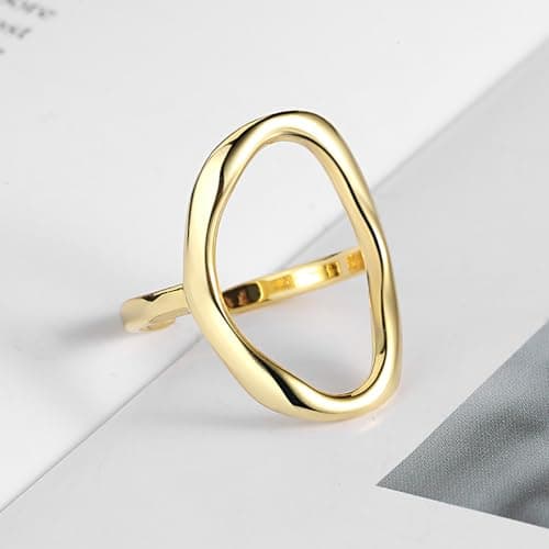 Kokoma Oval Round Sterling Silver Open Loop Geometric Ring for All Fotos