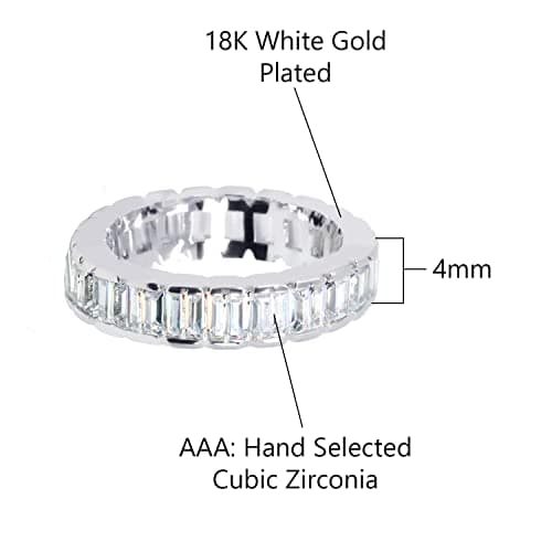 Savlano 18K White Gold Plated CZ Emerald Eternity Ring for All