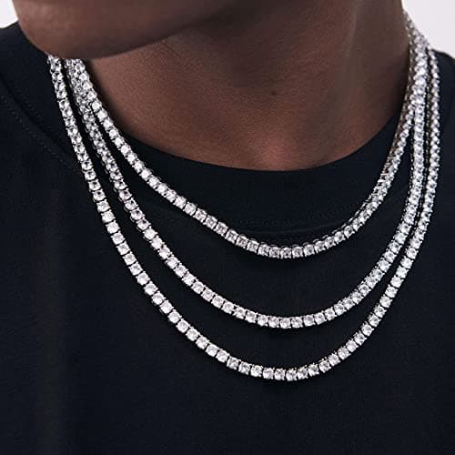 Zsllzm Women & Men 4/5mm 1 Row Prong-Setting Stainless Steel Cubic Zirconia Tennis Chain Necklace with Gift Box