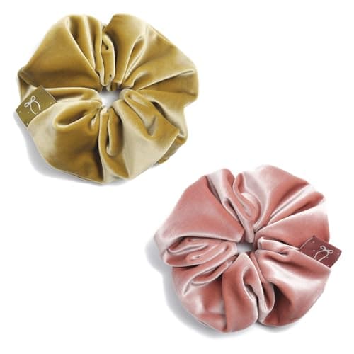 Premium Silk Velvet Scrunchies for Women, Soft Leave Yellow Milky White, 2pcs