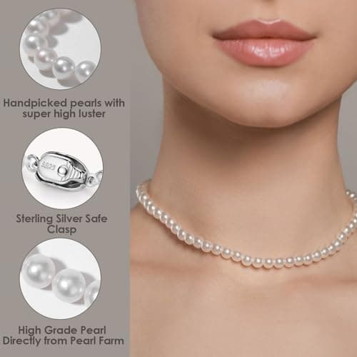 Real Pearl Necklace for Women 5-6mm Genuine Freshwater Cultured Pearl Strand with Sterling Silver Clasp