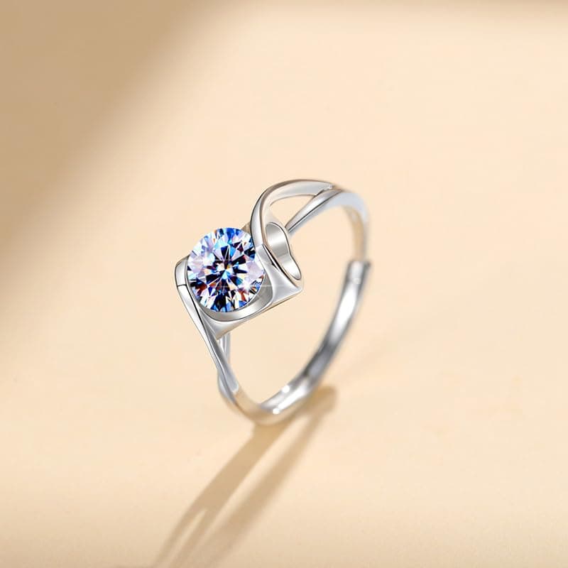 Attenlen Handmade Sterling Silver Heart Moissanite Engagement Ring Gift Box For Her
