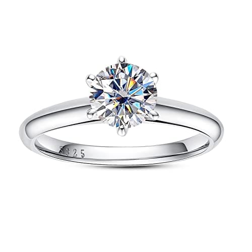 AimiIee Moissanite Engagement Ring, 0.5-3CT Round BrilliantGold Plated 925 Sterling Silver