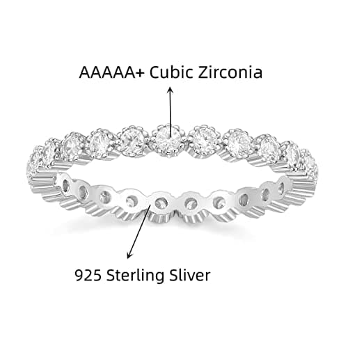 EAMTI Sterling Silver Full Eternity Ring for Women Cubic Zirconia Size 3-13