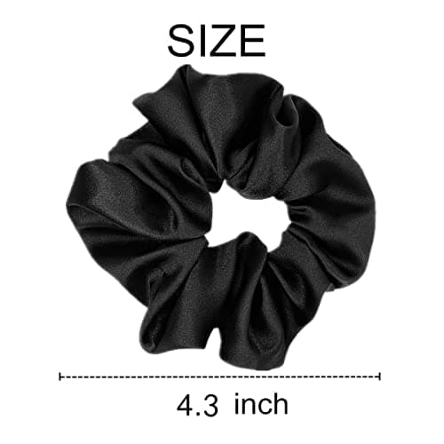 Silk Scrunchies for Women, Soft Hair Ties in Black (4.3 inch)