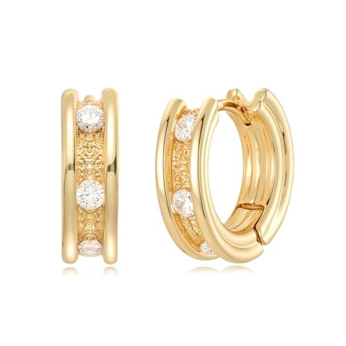 MYEARS 14K Gold Plated Hypoallergenic Women's Gold Earrings Cubic Zirconia Hoop