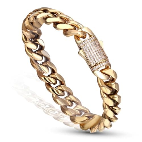 Luxfine 14K Gold Plated Miami Cuban Link Bracelet for Men & Women