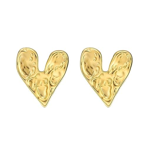 ENVEYO Hammered Geometric Gold Stud Earrings for Women Trendy Square Irregular Chunky Necklace