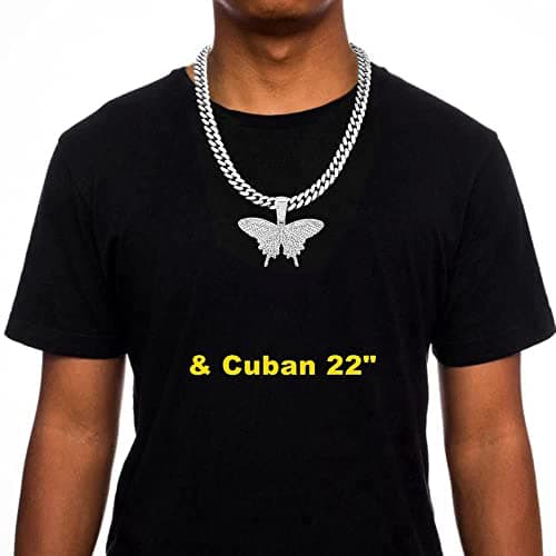 HH BLING EMPIRE Iced Out Silver/Gold Butterfly Necklace 22 Inch