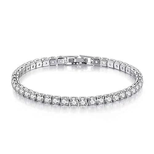 Lizeboy Sterling Silver Plated Zirconia Tennis Bracelet, Gold or Silver, Women & Men