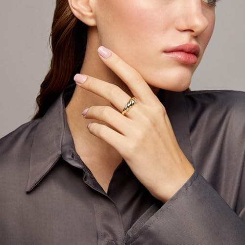 JINEAR 18K Gold Plated Croissant Braided Twisted Signet Ring for All Sizes