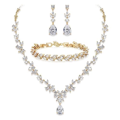 Crysdue Wedding Jewelry Set: Elegant Dangle Earrings & Teardrop Necklace for Bridal Party