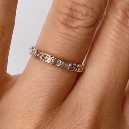 SilvaDeco 1 Ct Baguette Diamond Stacking Wedding Band 925 Sterling Silver 14K Gold Plated