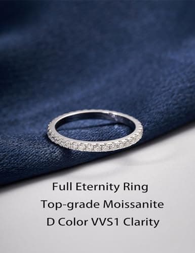 IMOLOVE Moissanite Eternity Engagement Ring 925 Sterling Silver 18K White Gold Plated Size 3.5-12