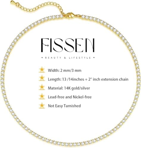 FISSEN JEWELRY Women's 14K Gold/Silver Plated Diamond Choker Necklace