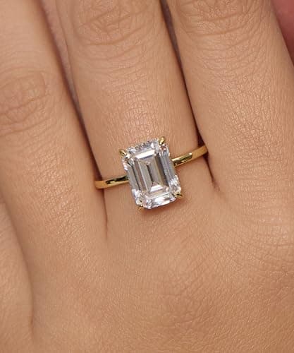 Michooyel 18K Gold Plated Emerald Cut Cubic Zirconia Engagement Rings For Women