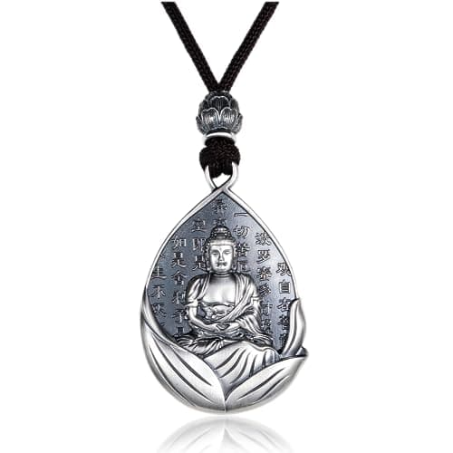 AnuClub S999 Sterling Silver Buddha Guanyin Pendant Necklace Lucky Amulet Jewelry