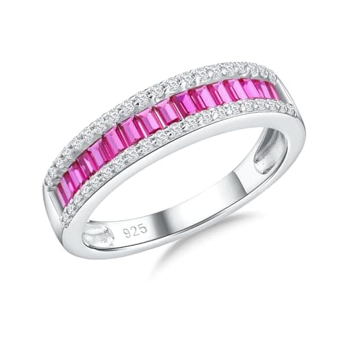 DAYBYDAY Emerald Cut Channel Set 1ct Baguette Moissanite Eternity Bands Sterling Silver