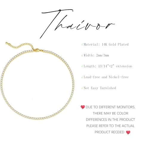 Thaivor Women's 14K Gold/Silver Plated Rhinestone Tennis Choker Necklaces