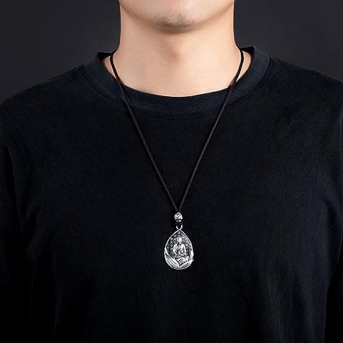 AnuClub S999 Sterling Silver Buddha Guanyin Pendant Necklace Lucky Amulet Jewelry