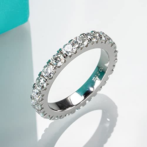 AnuClub Moissanite Eternity Ring for Women, D Color, 925 Sterling Silver, Certificate Included