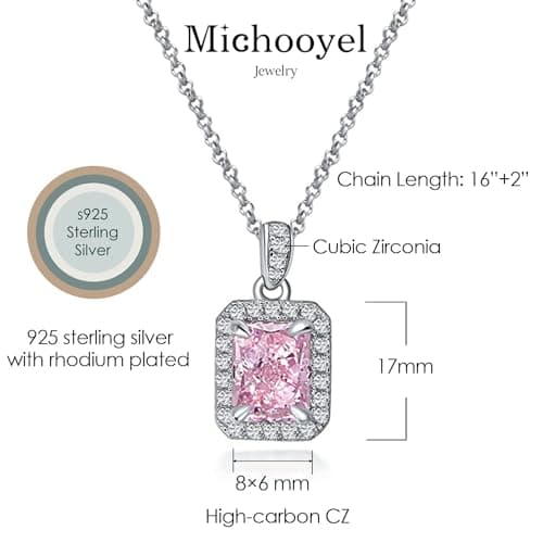 1.8ct Radiant Cut Halo Cubic Zirconia Sterling Silver Necklace for Women by Michooyel