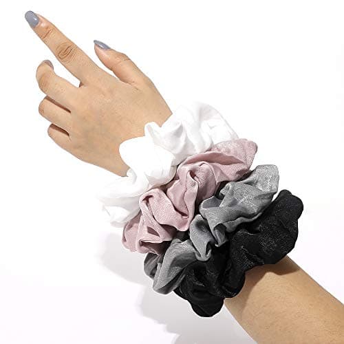 Ivyu Silk Satin Scrunchies - Soft No-Hurt Hair Bands for Women White Black Gray Pink