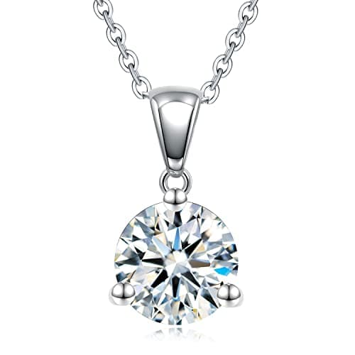 SecreTalk 1-3CT Moissanite Pendant Necklace, 3 Prong 925 Sterling Silver Gift for Mother or Wife
