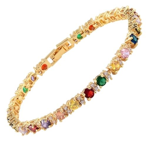 RIZILIA Eternity Yellow Gold Plated Tennis Bracelet, 7" Round CZ