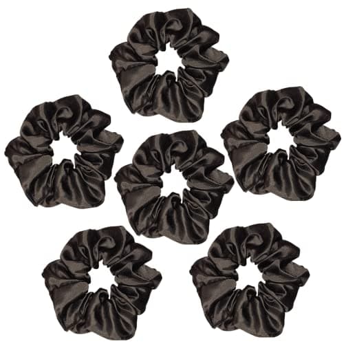 Sufermoe 6pcs Satin Silk Hair Scrunchies, Soft Black Hair Ties for Women and Girls