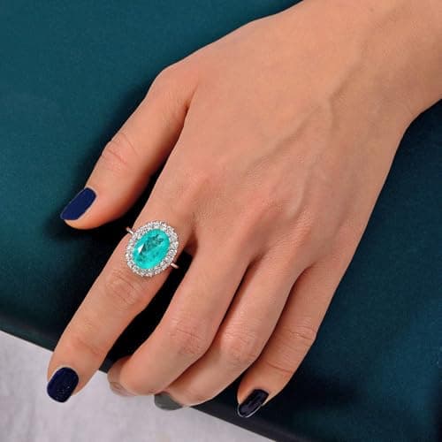 Michooyel S925 Paraiba Oval Promise Ring for Women Engagement Wedding Bands