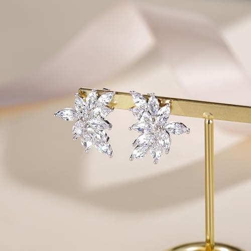 EAMTI Marquise Crystal Dangle Bridal Earrings for Bride and Bridesmaid 925 Sterling