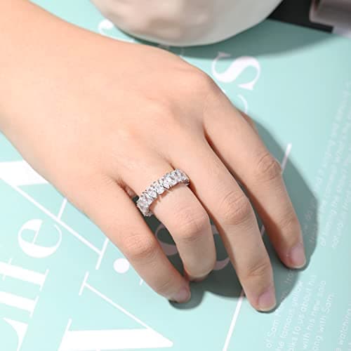 AVECON Eternity Band for Women Sterling Silver Stacking Ring Pear Cut CZ Wedding Size 5-9